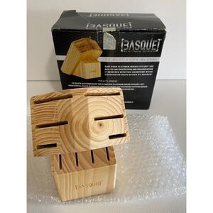 BASQUE Platinum Series Solid Natural Wood 10 Horizontal Slot Knife Block Only